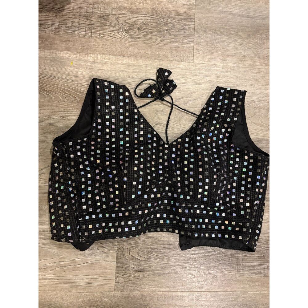 Black Sequin Saree Blouse Crop Top Women's Size M Indian Ethnic Wear